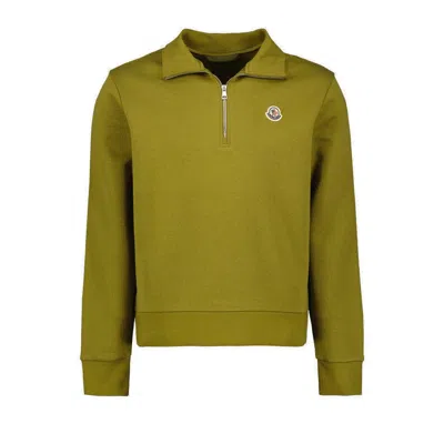 Moncler Zip Detailed High Neck Sweatshirt In Green