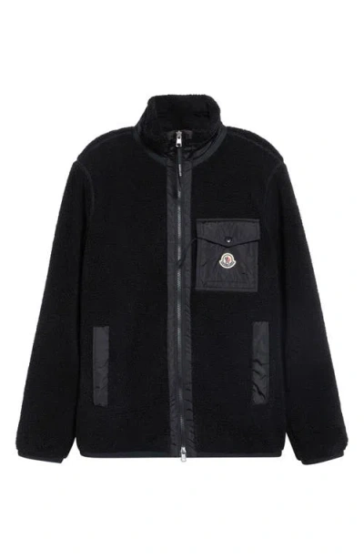 Moncler Zip Front Fleece Cardigan In Black