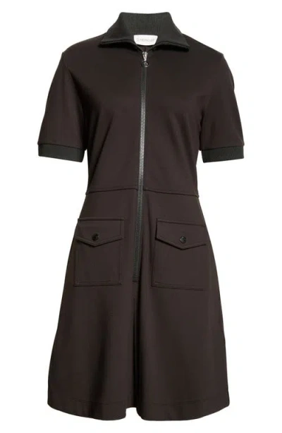Moncler Zip Front Piqué Knit Polo Dress In Black