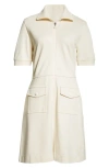 Moncler Punto Milano Zip Front Dress In Silk White