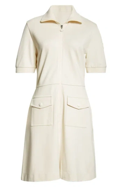 Moncler Zip Front Piqué Knit Polo Dress In White