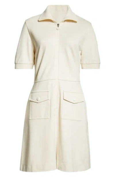 Moncler Punto Milano Zip Front Dress In Silk White