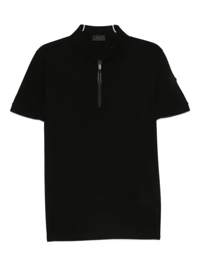 Moncler Pique Polo Shirt With Half Zip In Black