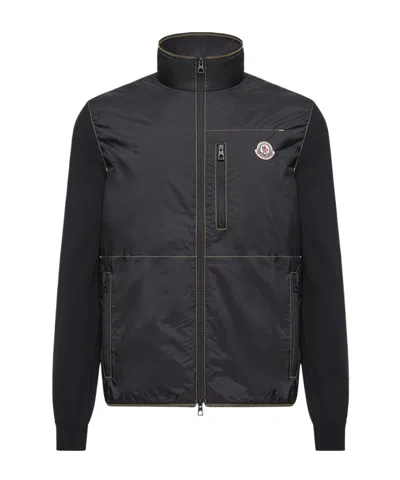 Moncler Long-sleeved Knitted Cardigan In Black
