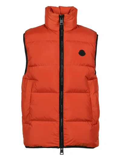 Moncler Zip Padded Gilet In Orange