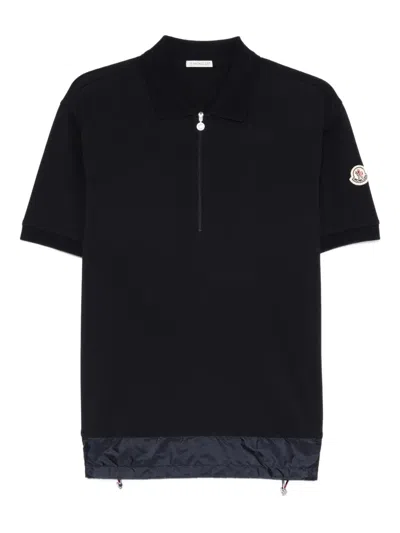 Moncler Half Zip Shirt Polo Collar Ribbed Cuffs In Black
