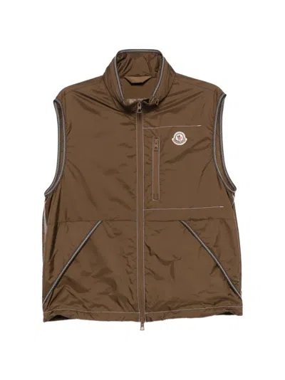 Moncler Zip Sleeveless Gilet In Brown
