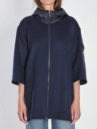 Moncler Zip-up Cape With Hood In Black