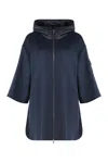 Moncler Wool Cape With Hood And Arm Patch In Blue
