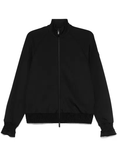 Moncler Black Neoprene Zip-up Jacket In 999 Black