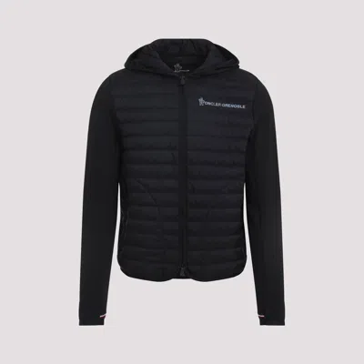 Moncler Striped Detailing Cotton Blend Hooded Jacket In Black