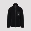 Moncler High Collar Fleece Cardigan Chest Pocket In Black