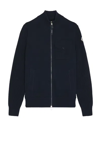 Moncler Zip Up Cardigan In Dark Blue