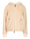 Moncler Reversible Hooded Fleece And Shell Cardigan In Neutral