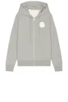 Moncler Brushed Cotton Zip-up Sweatshirt In Light Gray Melange