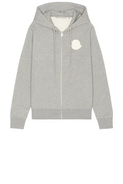Moncler Brushed Cotton Zip-up Sweatshirt In Heather Grey