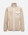 Moncler Teddy Zip-up Sweatshirt With Nylon Pocket In Neutral