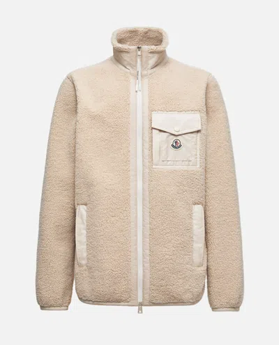 Moncler Teddy-effect Fleece Sweatshirt With Zip And Pocket In Nude