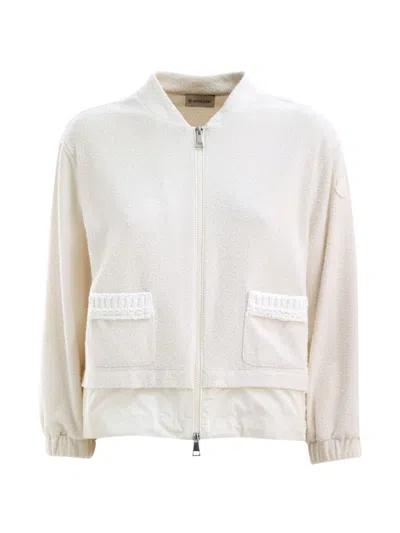 Moncler Zip Up Cardigan In White