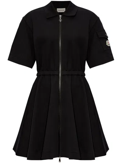 Moncler Zip-up Cotton Polo Dress In Black