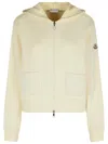 Moncler Zip Up Cream Cotton Blend Sweatshirt In Neutral
