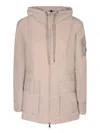 Moncler Short Parka With Stand-up Collar And Flap Pockets In Beige