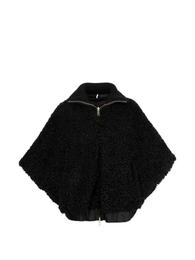 Moncler Zip-up Fleece Cape In Black