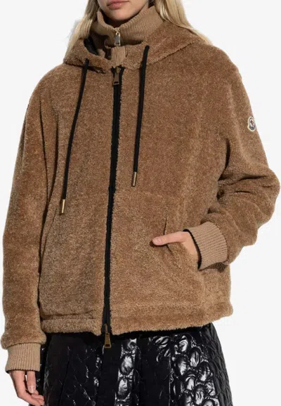 Moncler Zip-up Fleece Jacket In Brown