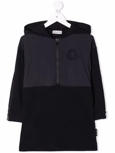 Moncler Kids' Zip-up Hooded Dress In Blue