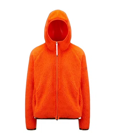 Moncler Zip-up Hooded Fleece In Orange