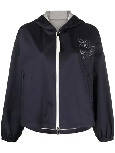 Moncler Zip-up Hooded Jacket In Blue