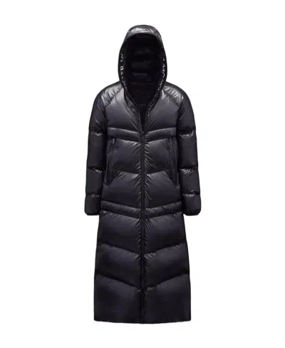 Moncler Zip-up Hooded Padded Coat In Black