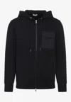 Moncler Hooded Drawstring Cardigan Chest Pocket In Black