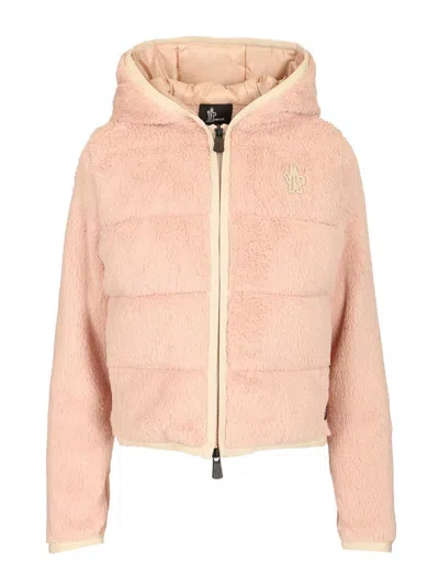 Moncler Zip Up Hooded Teddy Cardigan Jackets Rose In Pink