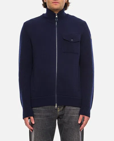 Moncler Navy Zip-up Down Cardigan In Blue