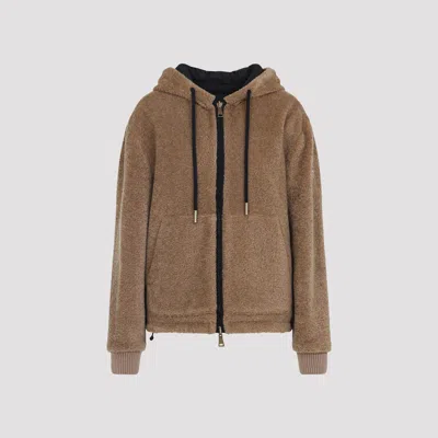 Moncler Reversible Hooded Cardigan Front Pockets In Brown