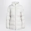 Moncler Long Quilted Down Jacket With High Collar In White
