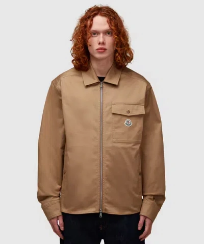 Moncler Zip Up Overshirt In Beige