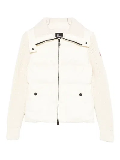 Moncler Grenoble Quilted Wool Cardigan With Zip In White