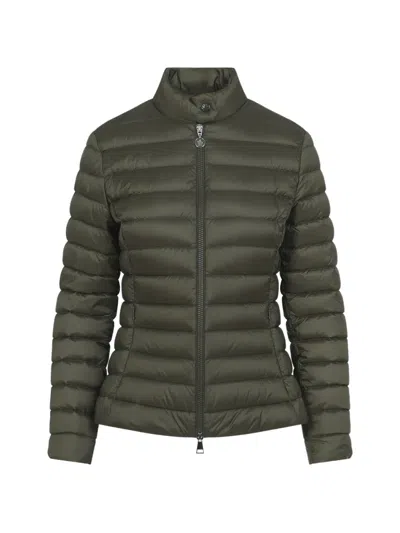 Moncler Puffer Coat High Collar Quilted Texture In Green