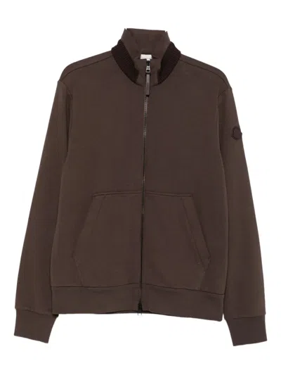 Moncler Zip-up Ribbed-collar Cardigan In Brown