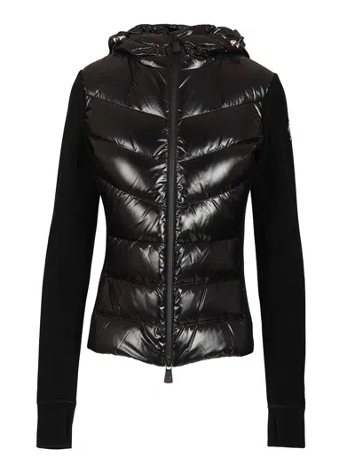 MONCLER ZIP UP SHINY NYLON CARDIGAN COATS BLACK