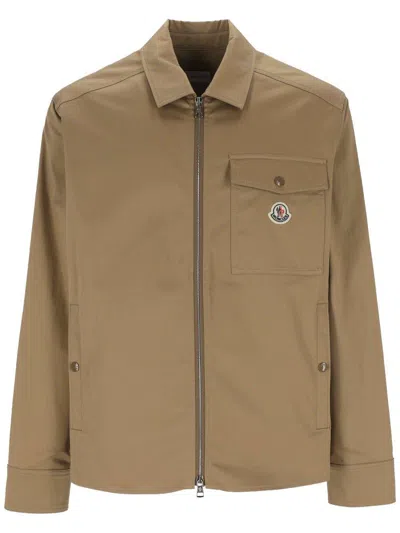 Moncler Cotton Blend Full Zip Shirt Jacket In Caramel