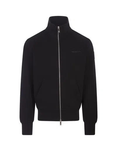 Moncler Zip-up Sweatshirt In Black Cotton With Logo