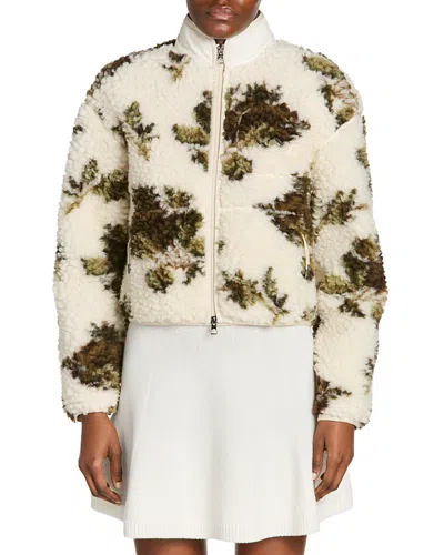 Moncler Zip Up Teddy Cardigan Jacket In White