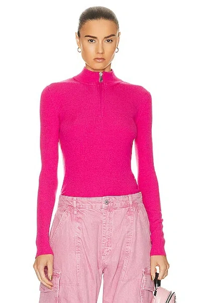 Moncler Zip Up Turtleneck Top In Fuchsia