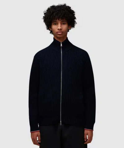 Moncler Zipped Ribbed-knit Cardigan In Navy