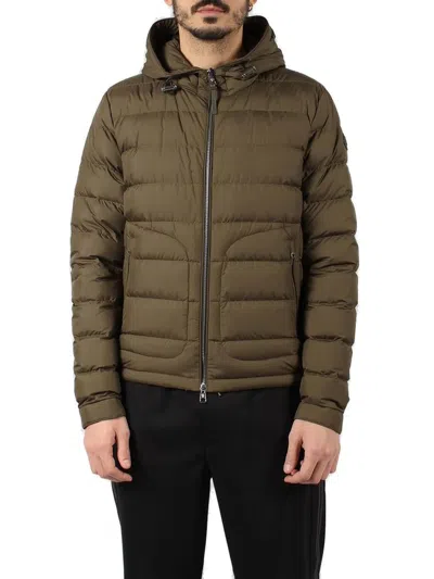 Moncler Zipped Hooded Quilted Jacket In Green