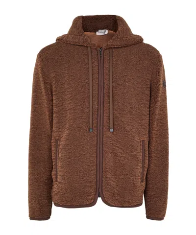 Moncler Zipped-up Cardigan In Brown