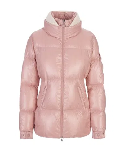 Moncler Zipper Quilted Down Jacket In Pink